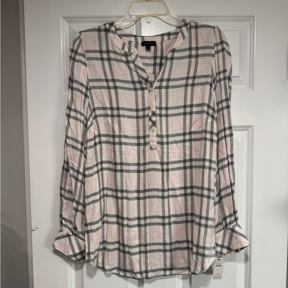 Talbots Pink and Gray Plaid Blouse